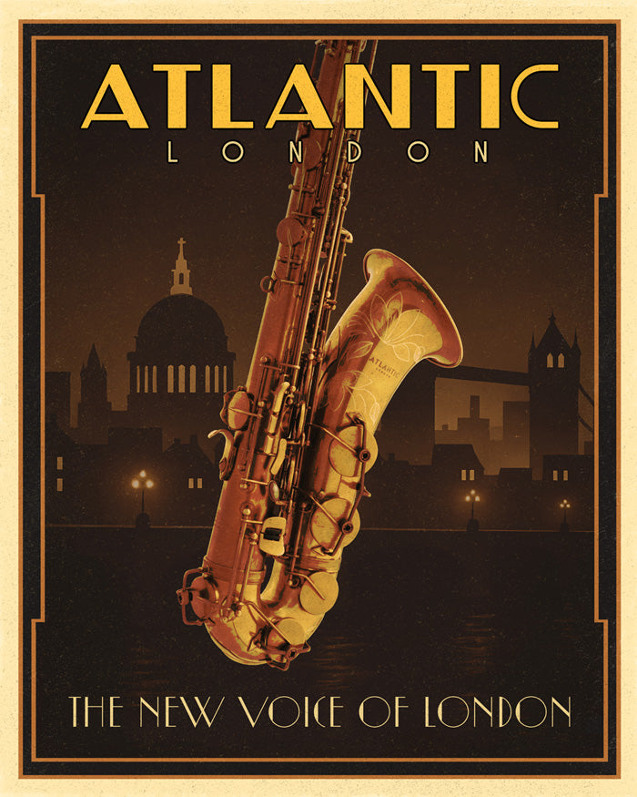 Atlantic London Saxophone Print | Art Deco Jazz Poster