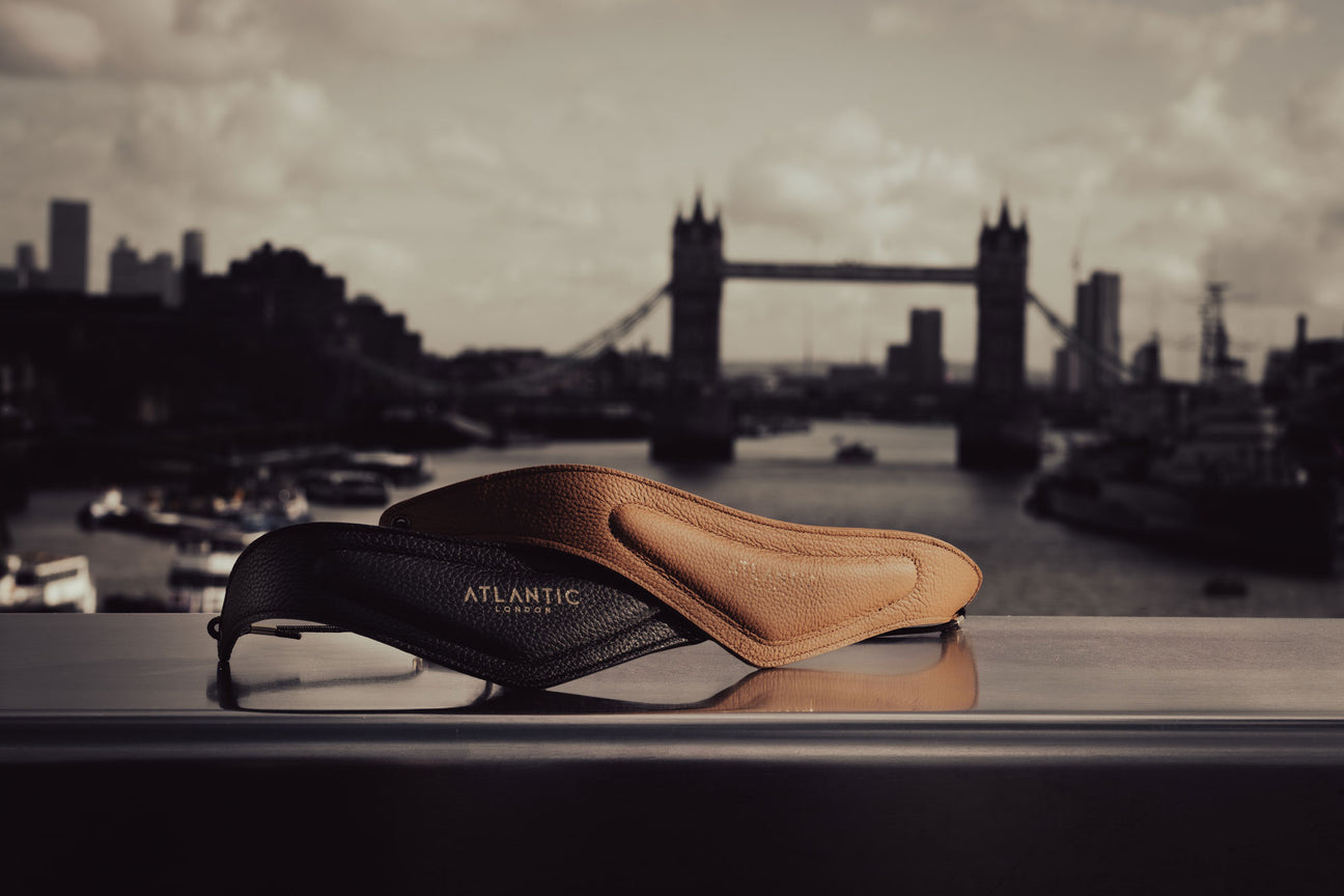 Black and brown Belgravia leather saxophone straps overlooking Tower Bridge, London